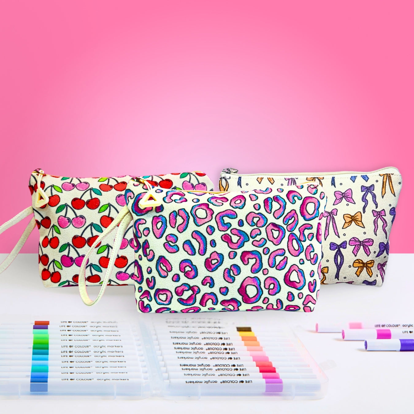 DIY Essentials Pouch Bundle of 3 - Leopard Print, Bows and Cherry