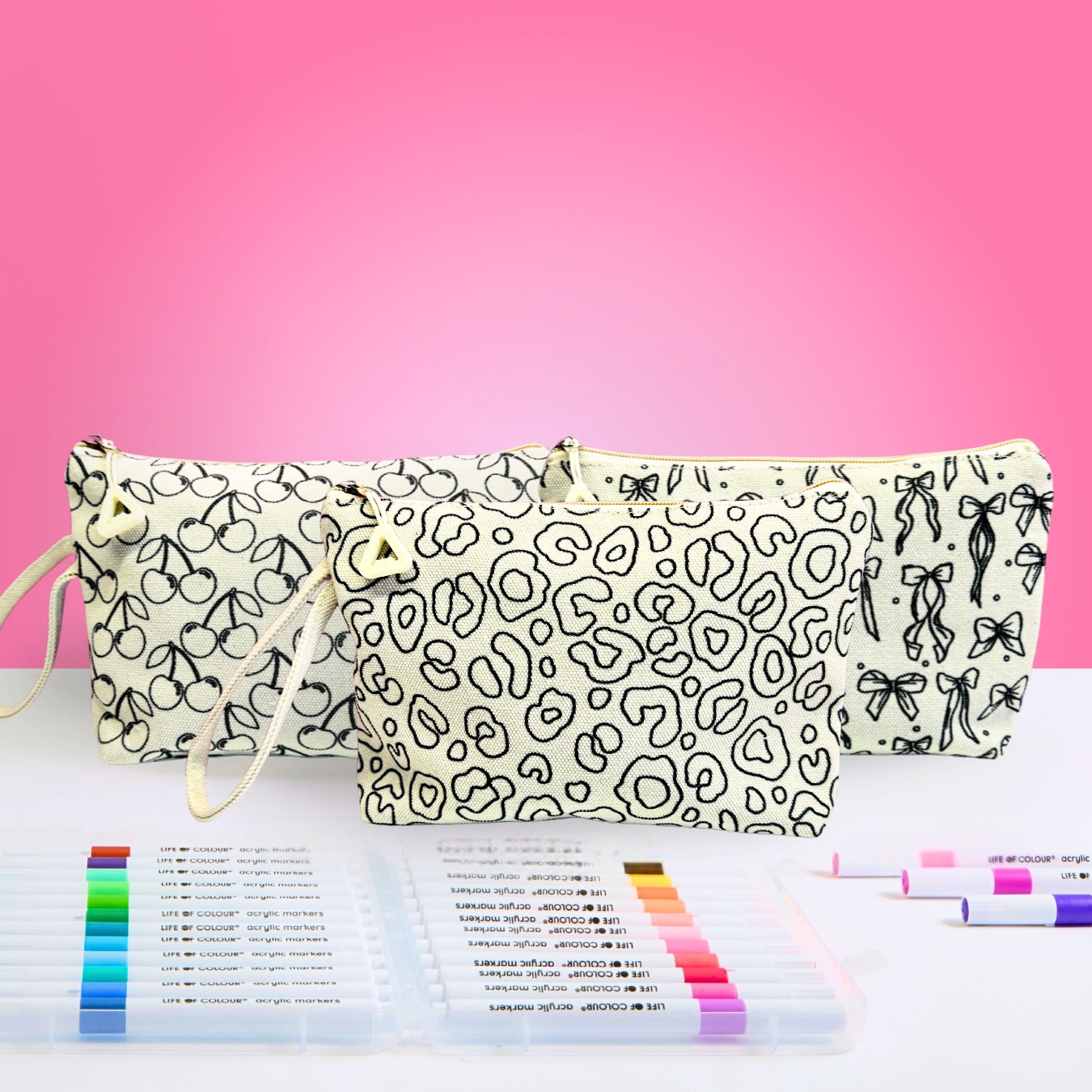 DIY Essentials Pouch Bundle of 3 - Leopard Print, Bows and Cherry