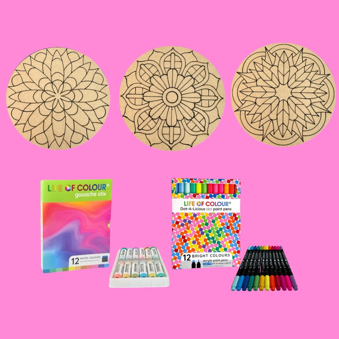 Life of Colour Mini Mandala Painting Kit Bundle of 3 (Group 1)