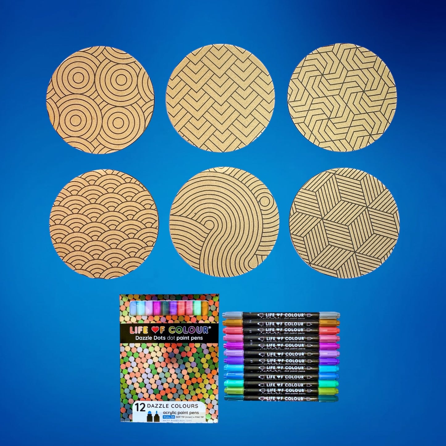 Life of Colour Zendoodle Coaster Kit - Set of 6